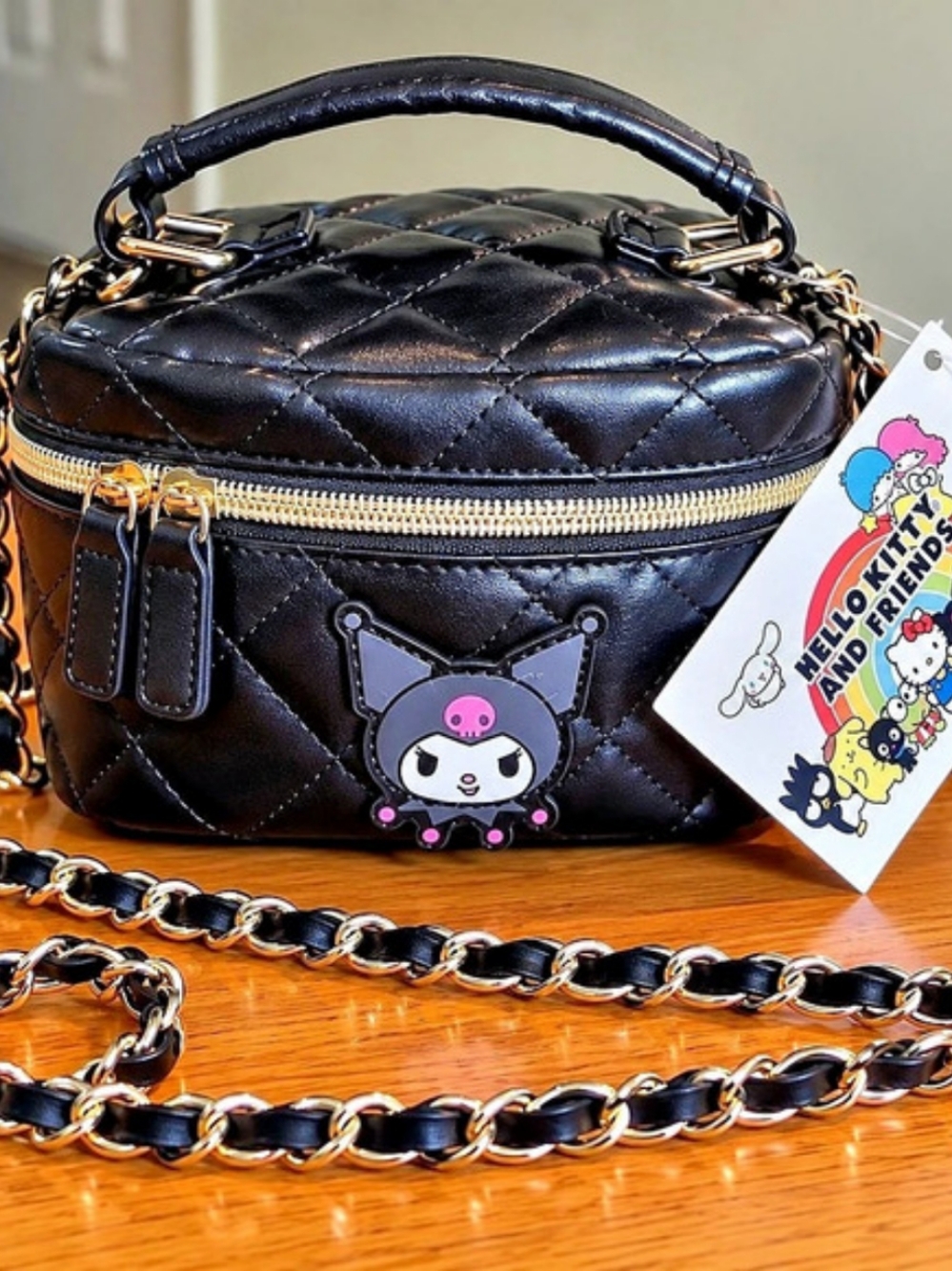 HELLO KITTY•Sanrio Kuromi Quilted Faux Leather Mini Crossbody Bag Black & Gold